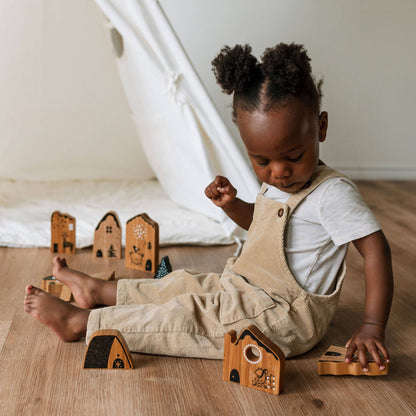 Woodland Village - Wooden Fantasy House Blocks Set