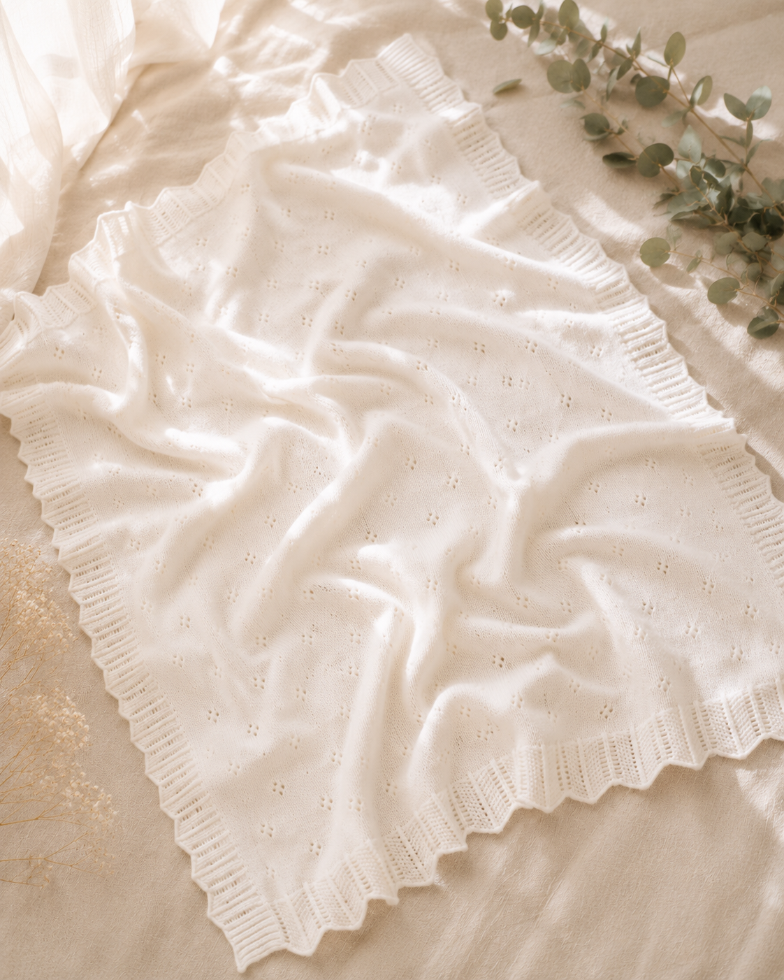 Dove White Classic Pointelle Knit Baby Blanket (Organic): Ivory