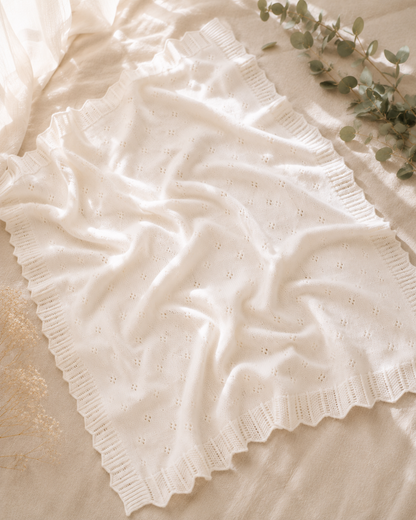 Dove White Classic Pointelle Knit Baby Blanket (Organic): Ivory