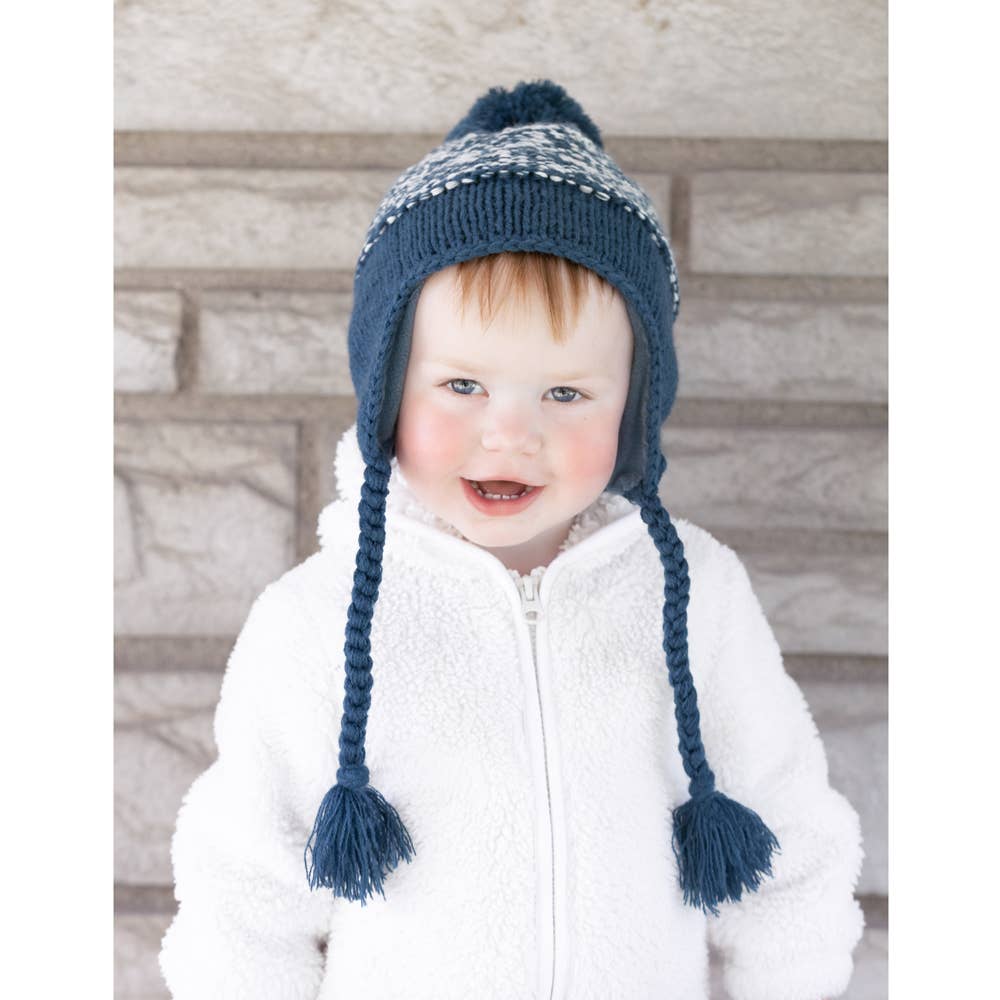 Marled Atlantic Blue Earflap Beanie Hat