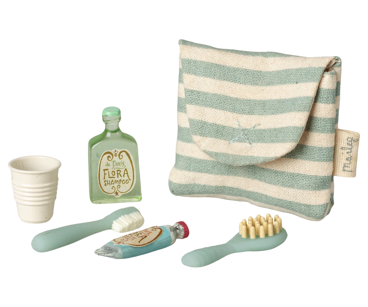 Tooth brush set in bag, Mouse - Blue stripe