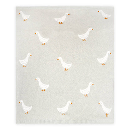 Duck Waddle - Organic Jacquard Knit Baby Blankets: Vanilla Grey