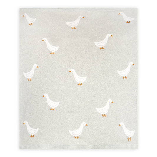 Duck Waddle - Organic Jacquard Knit Baby Blankets: Vanilla Grey
