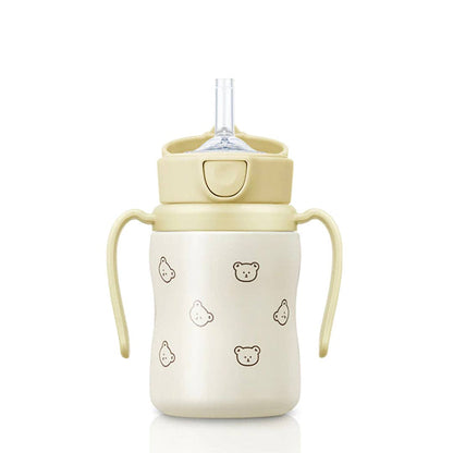 Grosmimi Stainless Steel Straw Cup with Flip Top - 6oz (200ml): Bear_Butter