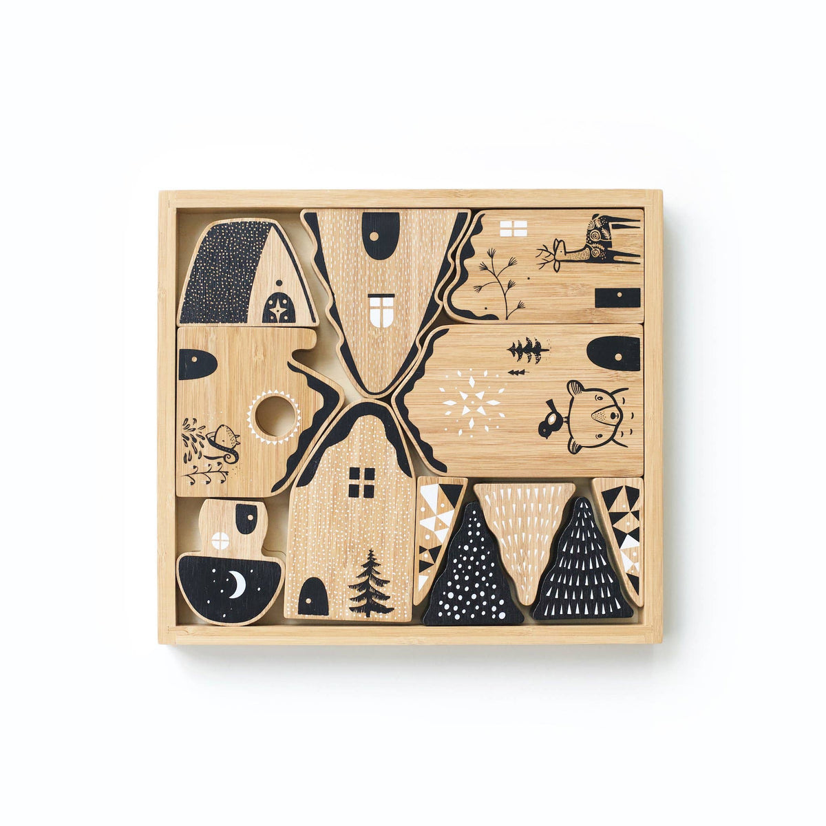 Woodland Village - Wooden Fantasy House Blocks Set