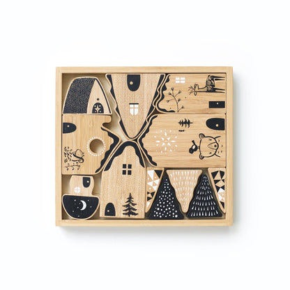 Woodland Village - Wooden Fantasy House Blocks Set