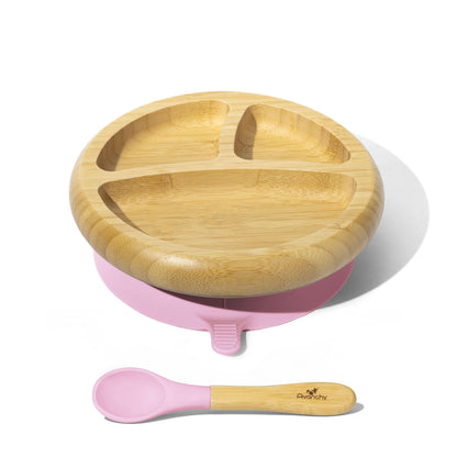 Baby Divided Plate + Spoon | Bamboo & Silicone: Pink