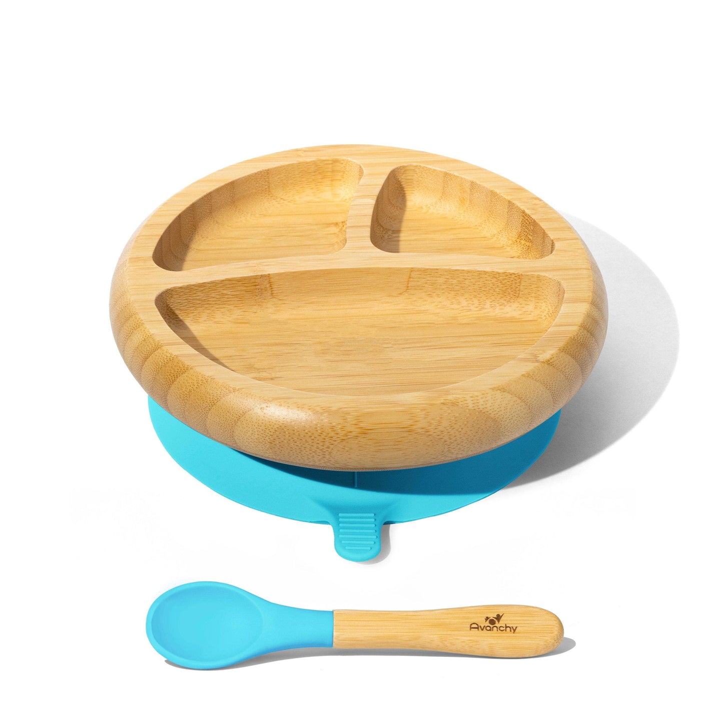 Baby Divided Plate + Spoon | Bamboo & Silicone: Blue