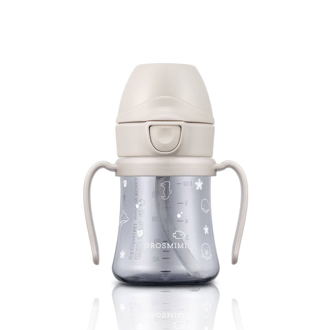 Grosmimi PPSU Straw Cup with Flip Top - 6oz (200ml): Ocean_Beige