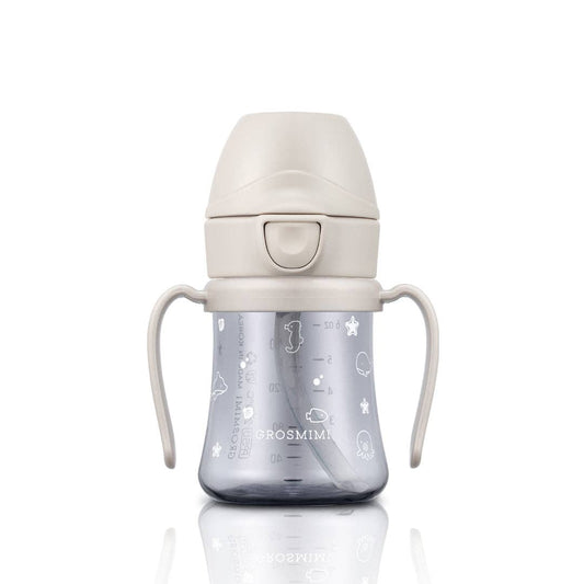 Grosmimi PPSU Straw Cup with Flip Top - 6oz (200ml): Ocean_Beige