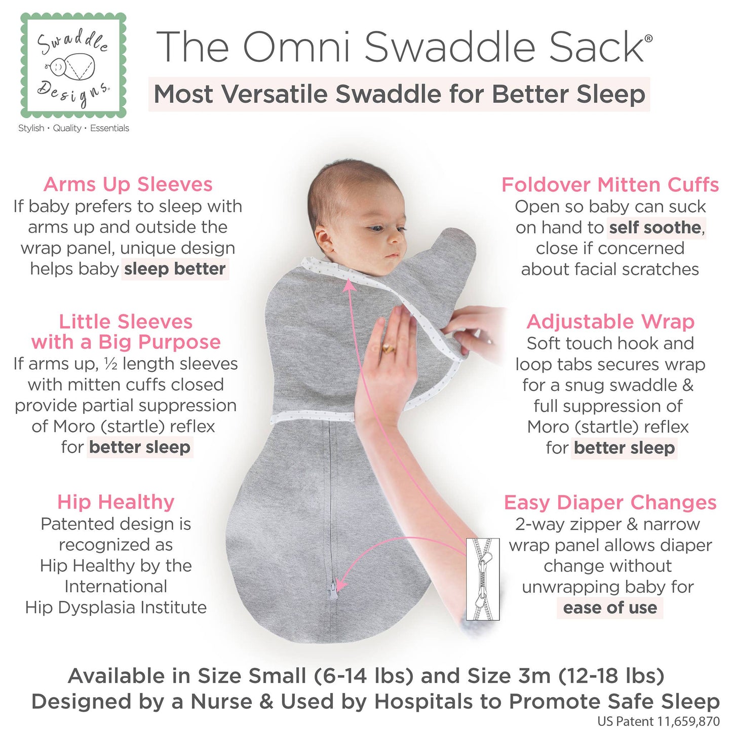 Omni Swaddle Sack, Heathered Gold: Small 6-14 Pound