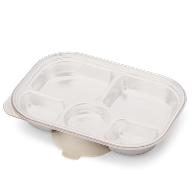Grosmimi Eco Friendly 304 Stainless Steel Toddler Kid Feeding Divided Plate (5-Section+ Silicone Suction)