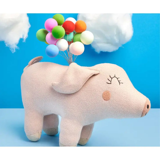 Knitted Pig Plush Toy in Pink Organic Cotton