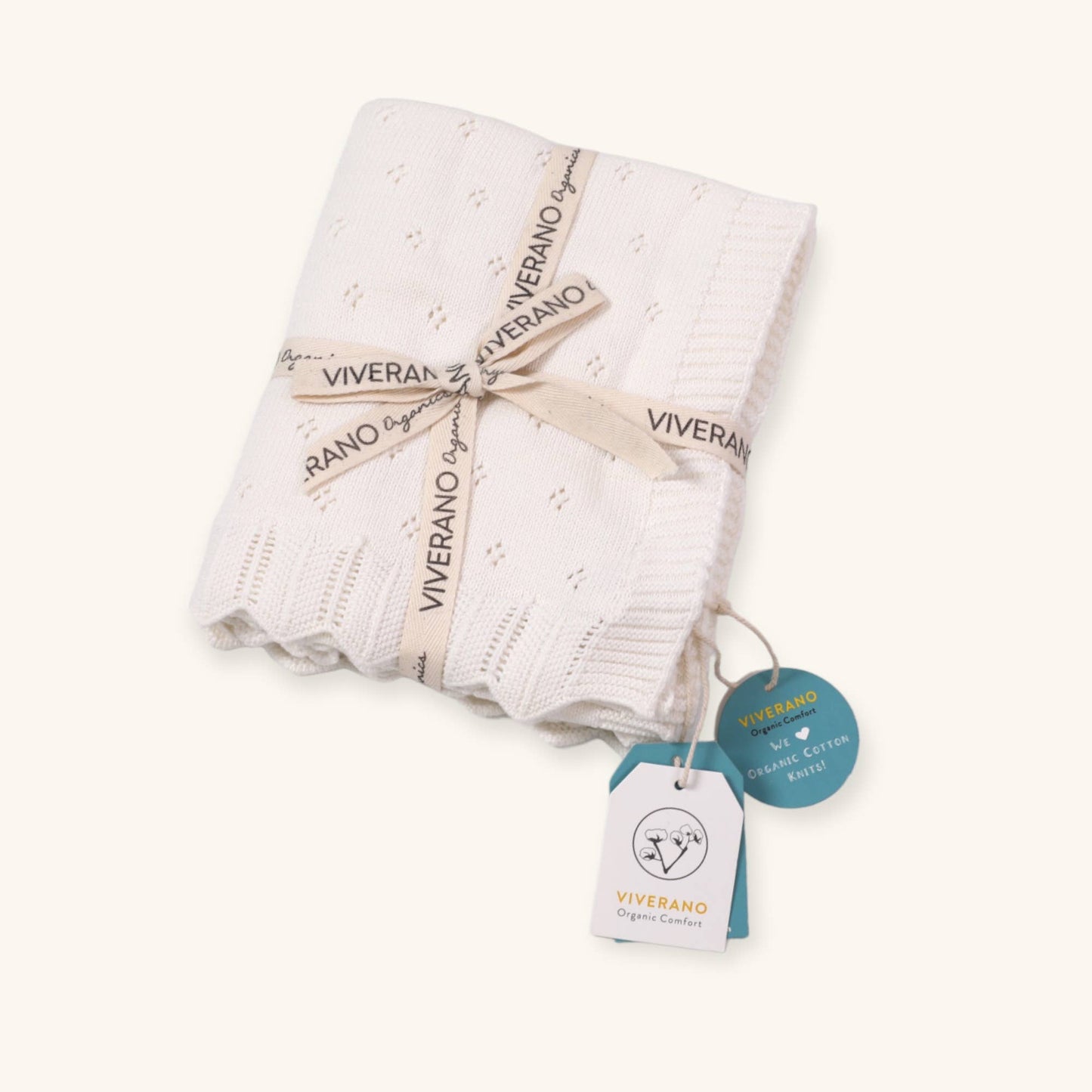 Dove White Classic Pointelle Knit Baby Blanket (Organic): Ivory