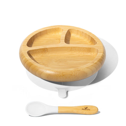 Baby Divided Plate + Spoon | Bamboo & Silicone: Green