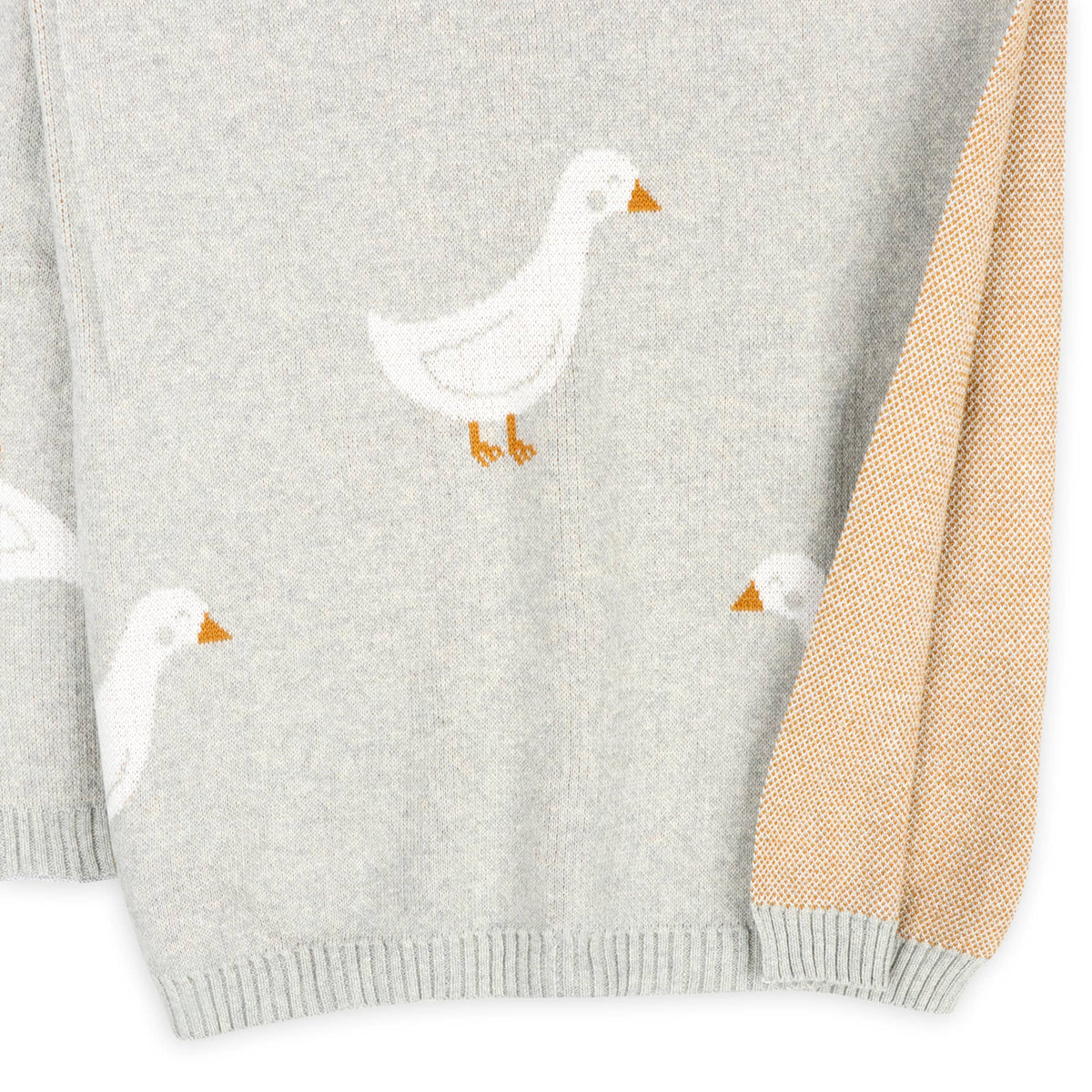Duck Waddle - Organic Jacquard Knit Baby Blankets: Vanilla Grey