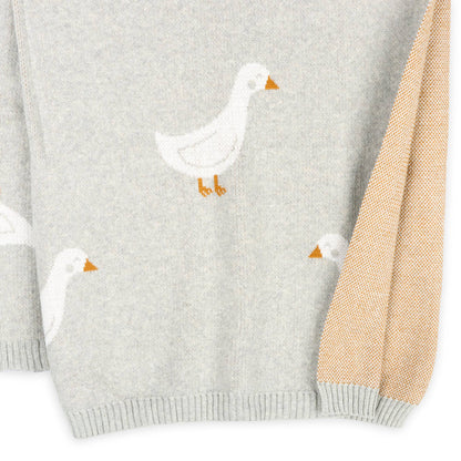 Duck Waddle - Organic Jacquard Knit Baby Blankets: Vanilla Grey