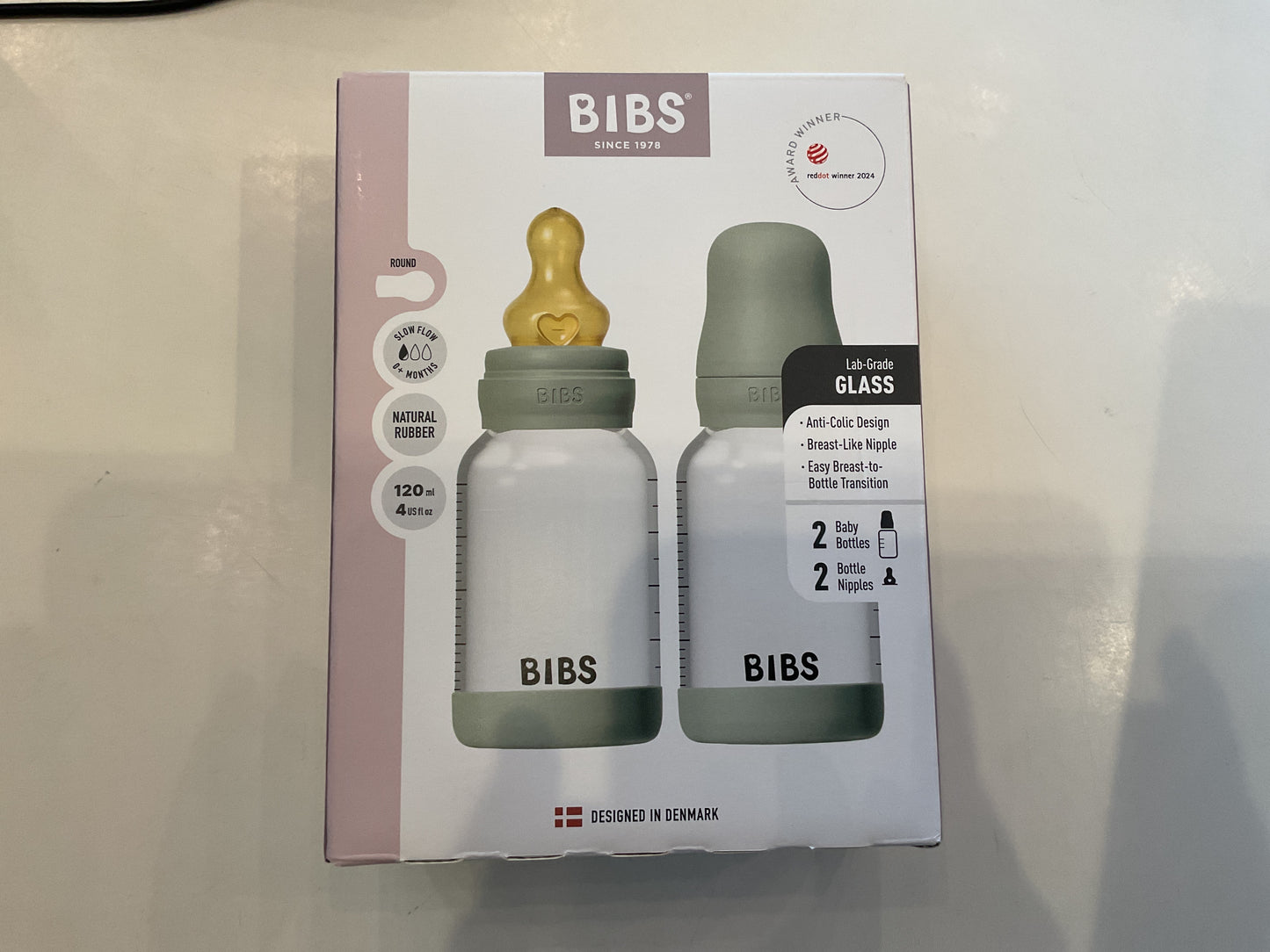 Bibs Glass bottle Slow Flow 120ml/4oz pk2