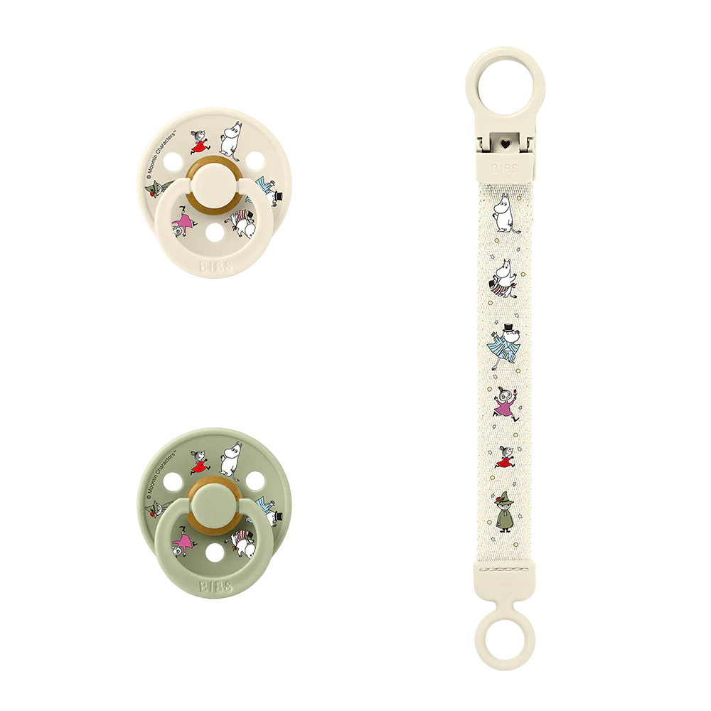 BIBS x Moomin Colour Pacifier & Loop Clip Gift Set - Ivory/Sage