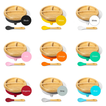 Baby Divided Plate + Spoon | Bamboo & Silicone: Blue