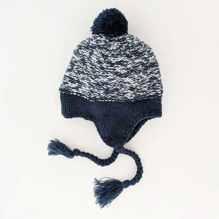 Marled Atlantic Blue Earflap Beanie Hat