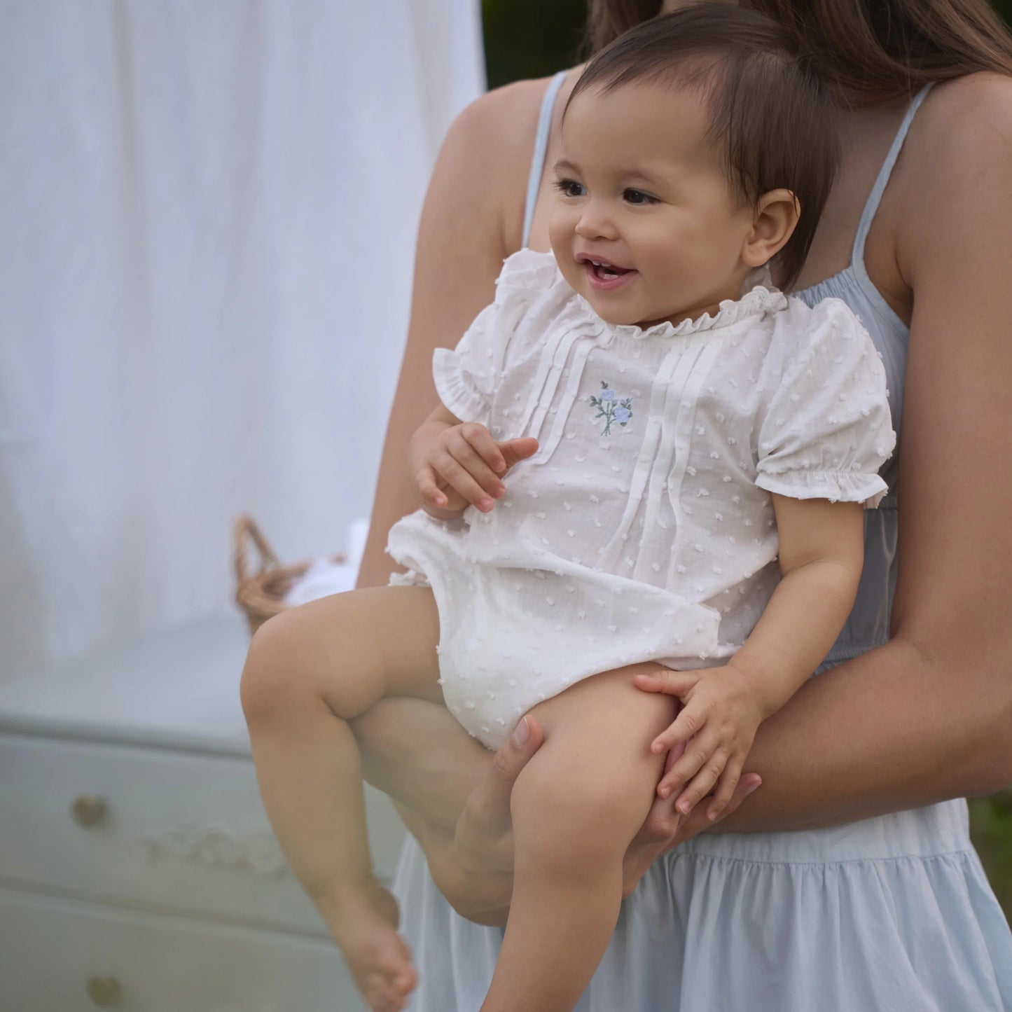 Elegant Baby SWISS DOT PINTUCKED BUBBLE W/ ROSE EMBROIDERY