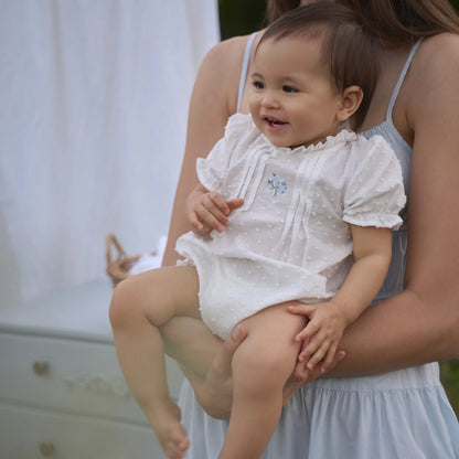 Elegant Baby SWISS DOT PINTUCKED BUBBLE W/ ROSE EMBROIDERY