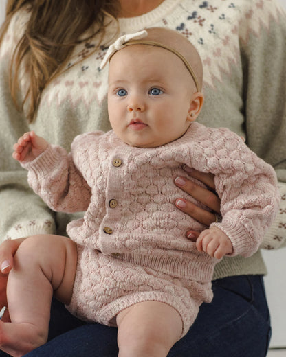 Quincy Mae Bubble Knit Cardigan || Dusty Rose Speckle