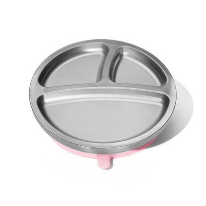 Baby Round Divided Plate | Stainless Steel & Silicone: Pink
