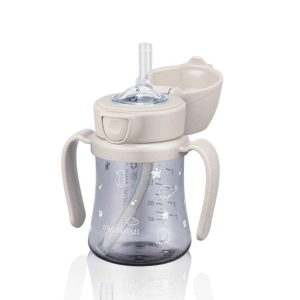 Grosmimi PPSU Straw Cup with Flip Top - 6oz (200ml): Ocean_Beige