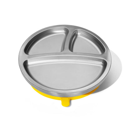 Baby Round Divided Plate | Stainless Steel & Silicone: Pink