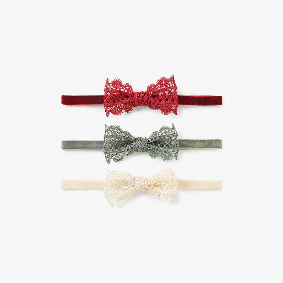 HOLIDAY LACEY BOW BABY HEADBAND 3PK