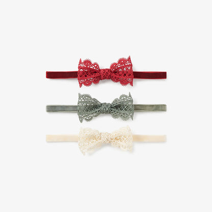 HOLIDAY LACEY BOW BABY HEADBAND 3PK