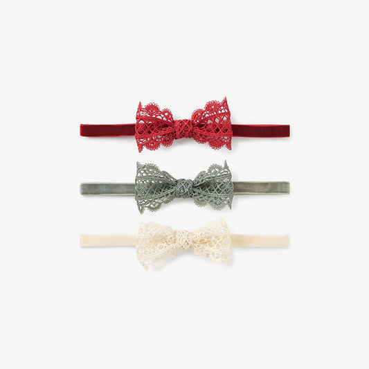 HOLIDAY LACEY BOW BABY HEADBAND 3PK