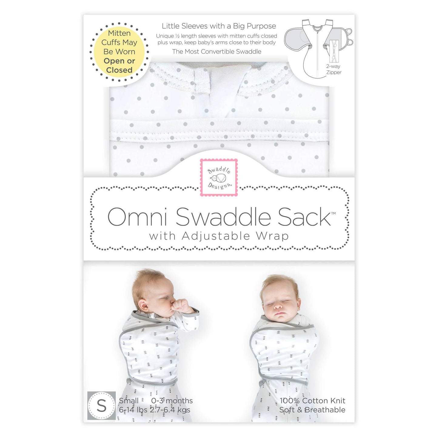 Omni Swaddle Sack, Sterling Polka Dots, Newborn 0-3 Mo: Small 0-3 Mo