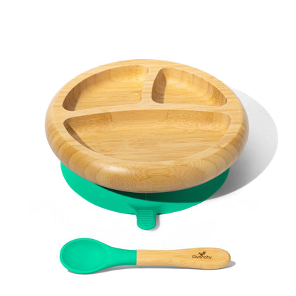 Baby Divided Plate + Spoon | Bamboo & Silicone: Blue