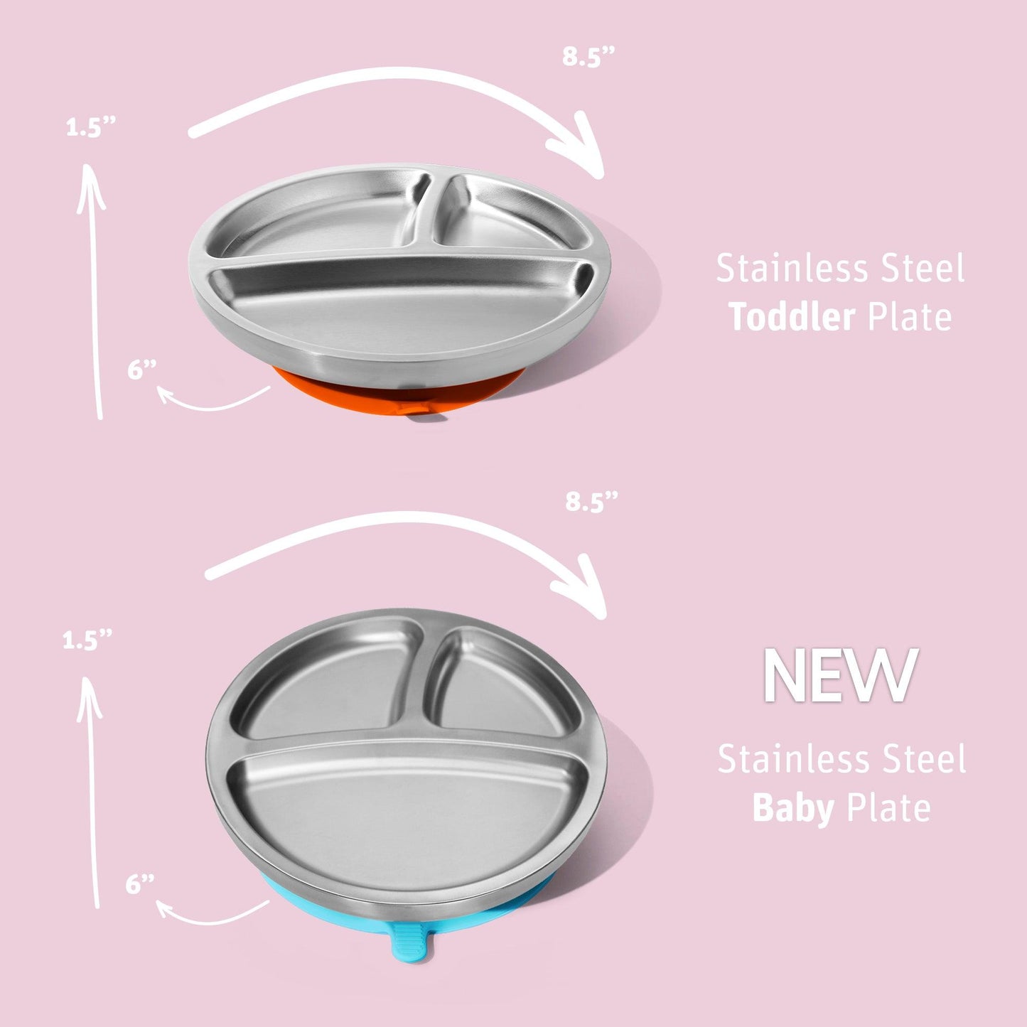 Baby Round Divided Plate | Stainless Steel & Silicone: Orange