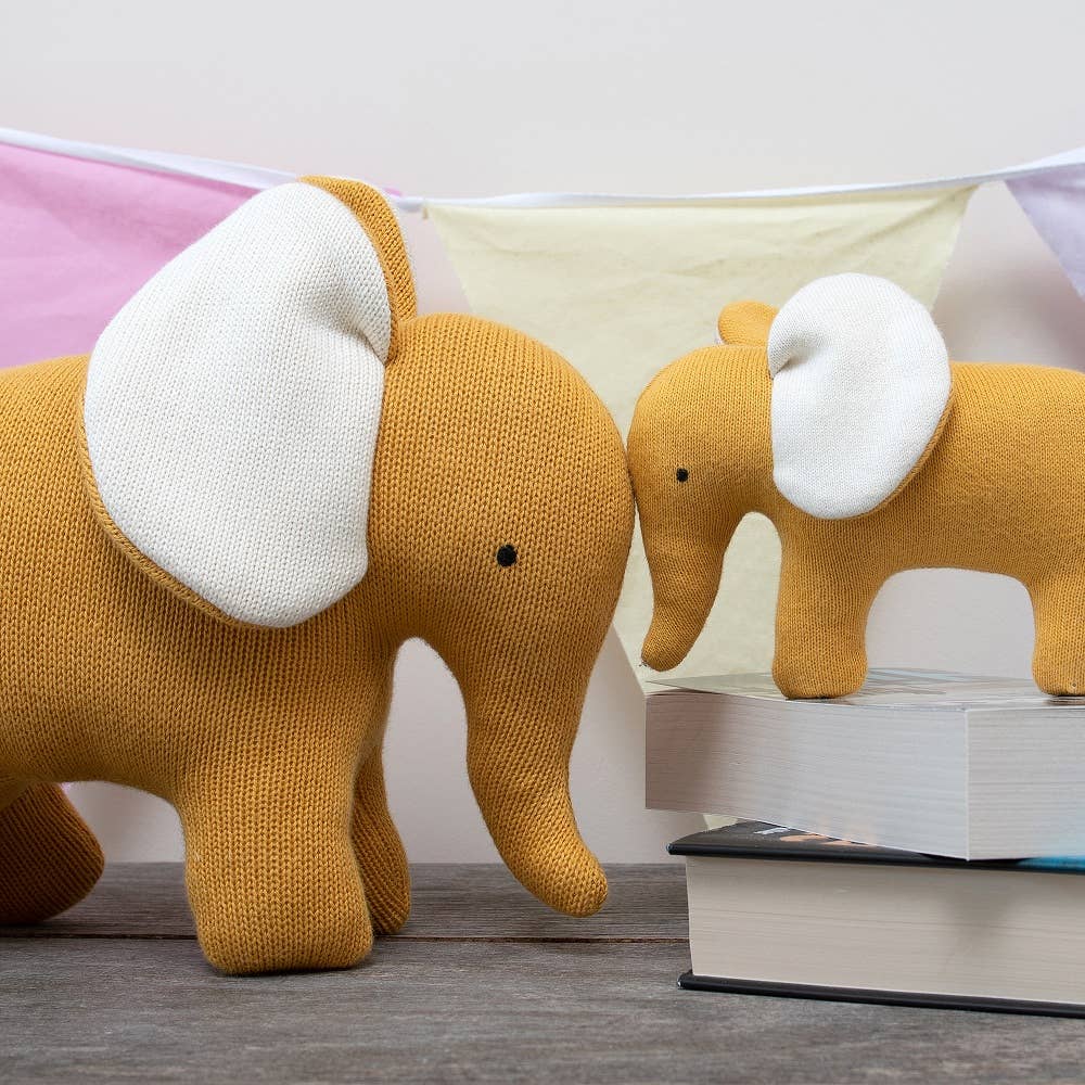 Small Knitted Organic Cotton Mustard Elephant Plush Toy