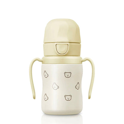 Grosmimi Stainless Steel Straw Cup with Flip Top - 6oz (200ml): Bear_Butter
