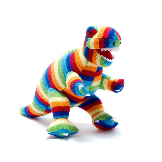 Knitted T Rex Dinosaur Plush Toy Bold Stripe