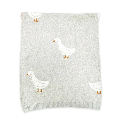 Duck Waddle - Organic Jacquard Knit Baby Blankets: Vanilla Grey