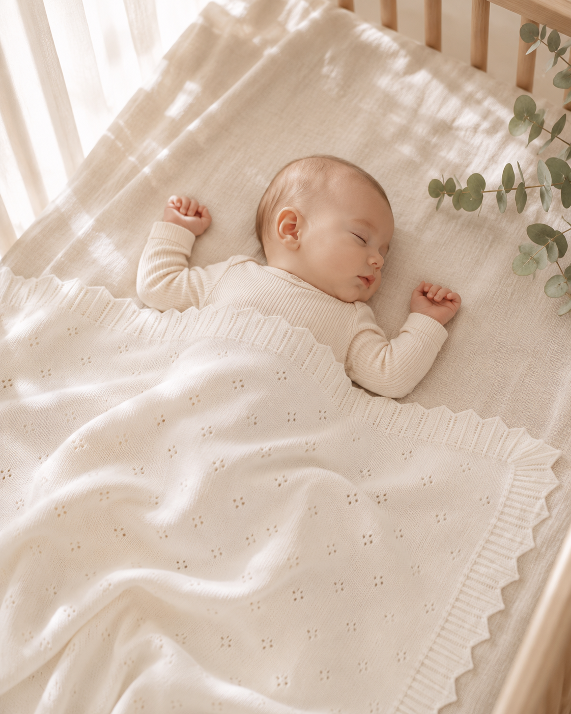 Dove White Classic Pointelle Knit Baby Blanket (Organic): Ivory
