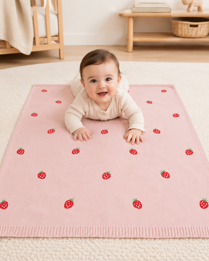 Strawberry - Organic Cotton Jacquard Baby Blanket: One Size