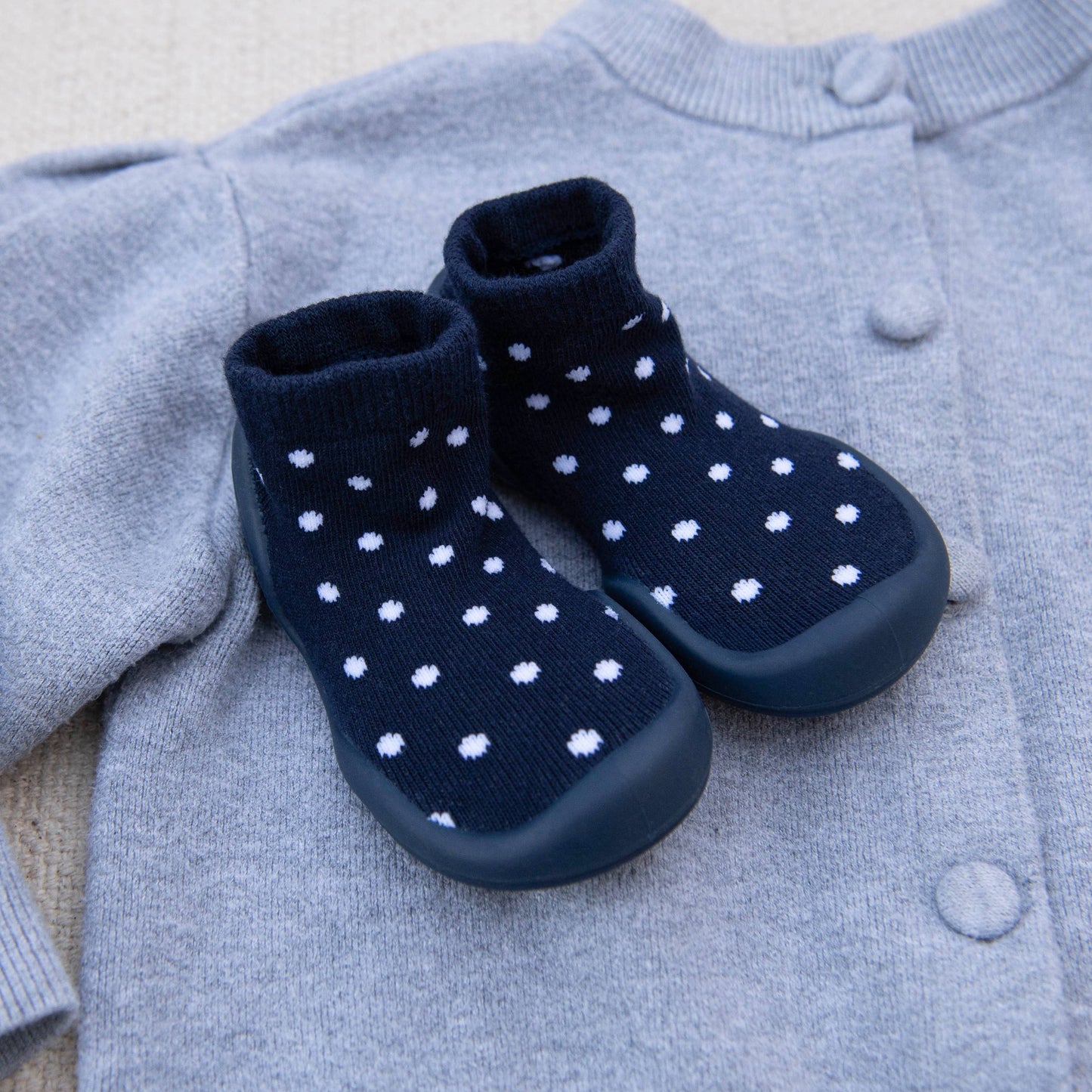 Komuello first walker baby sock shoes - Dotty - Navy