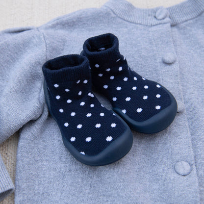 Komuello first walker baby sock shoes - Dotty - Navy
