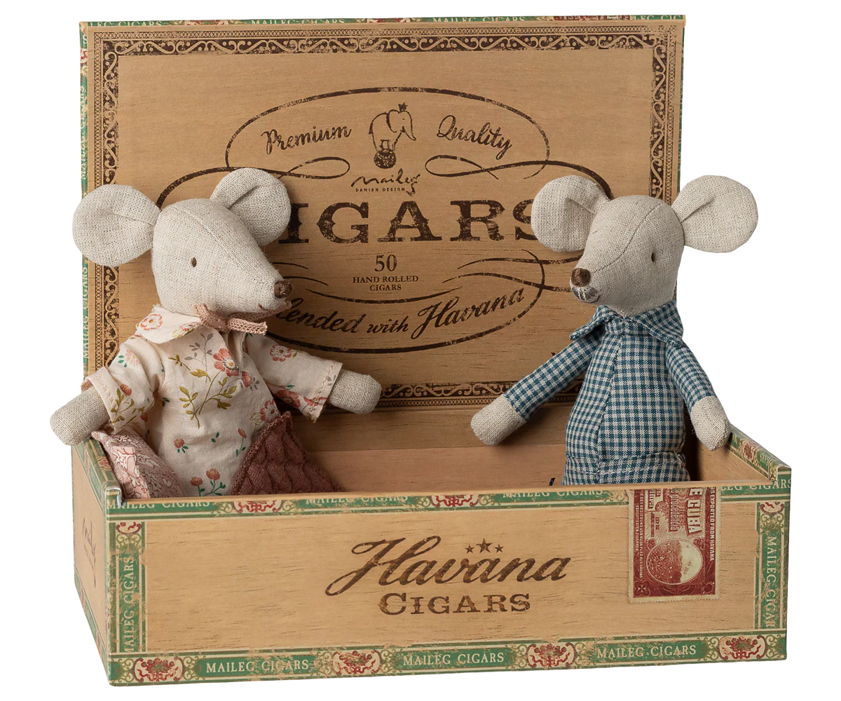 Grandma & Grandpa Mice in Cigarbox