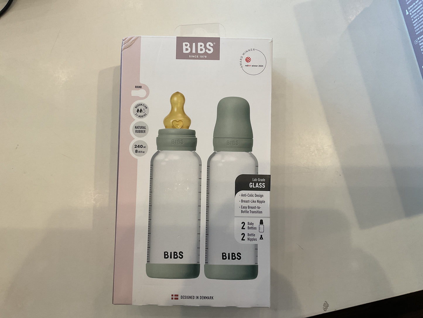 Bibs Glass Bottle Medium Flow 240ml/8oz 2pk
