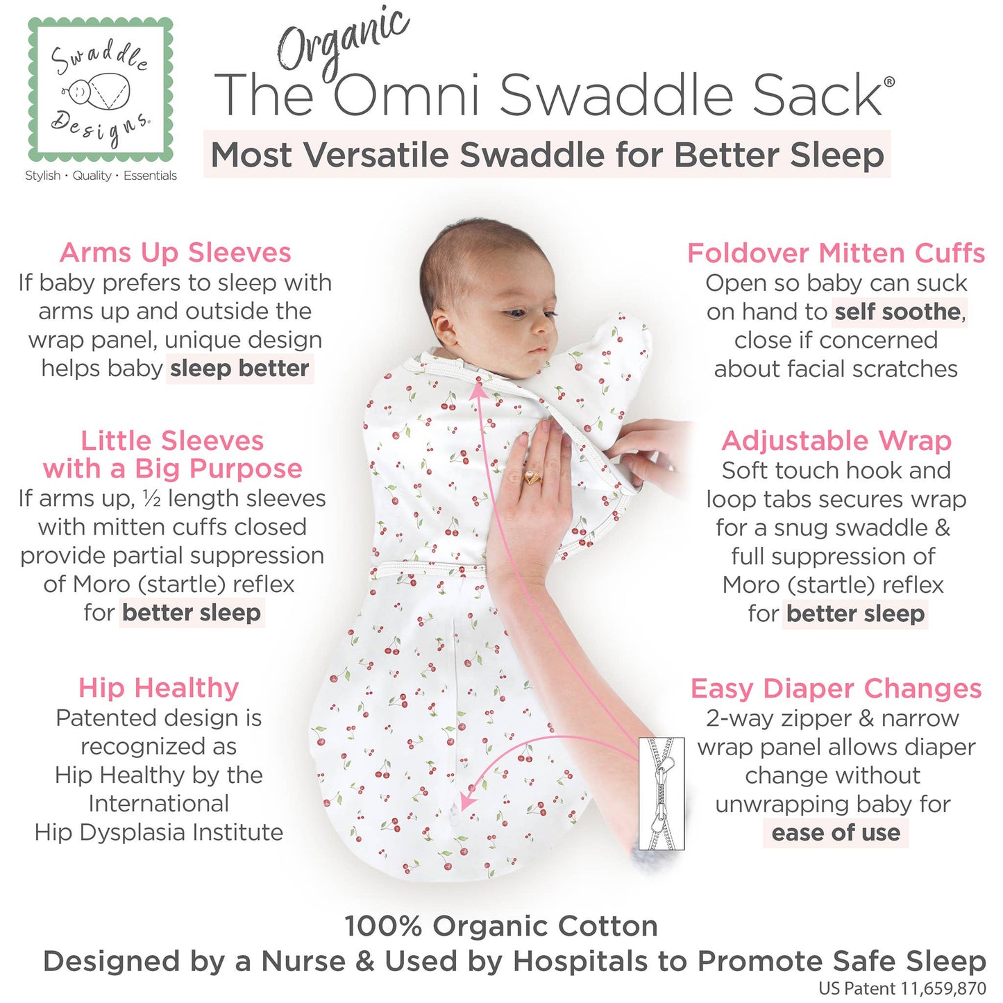 Organic Omni Swaddle Sack, Watercolor Little Cherries