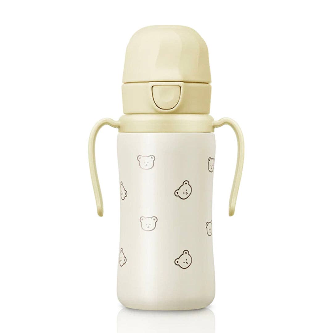 Grosmimi Stainless Steel Straw Cup with Flip Top - 10oz (300ml): Bear_Butter