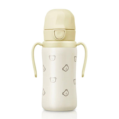 Grosmimi Stainless Steel Straw Cup with Flip Top - 10oz (300ml): Bear_Butter